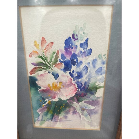 Original Watercolor Floral Painting Wooden Frame By D.D. Dale 1992 - Picture 5 of 7